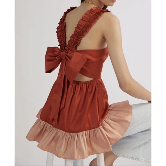 Sachin Babi Anthropologie Top M Flouncy Color Block Ruffle Bow Red Romantic Sexy - Picture 1 of 11